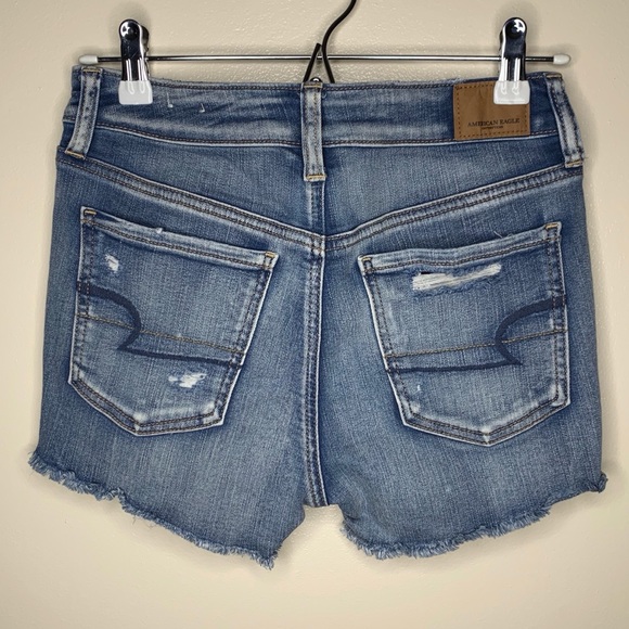 American Eagle • 4 • Hi-Rise Shortie Stretch Denim Jean Shorts Distressed - Picture 2 of 3